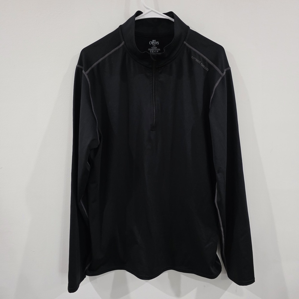 Hot Chillys Mens Base Layer Sweater Size Large 1/4 Zip Black‎ Athleisure